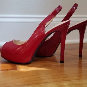 Guess Red Patent Peep-Toe Pumps